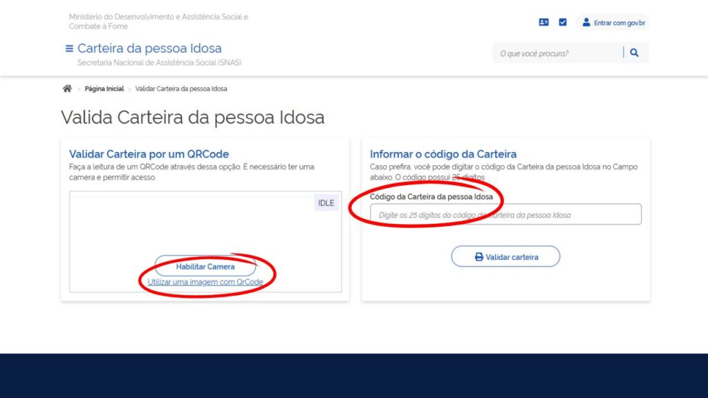 Site para validar Carteira do Idoso